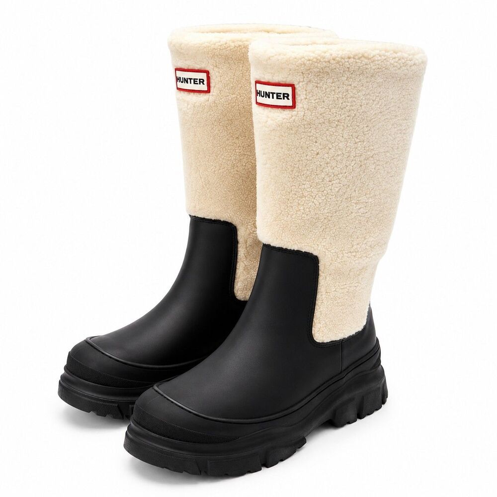 Hunter Tisha Faux Shearling Waterproof Mid Calf Boots Natural Women’s Size 9